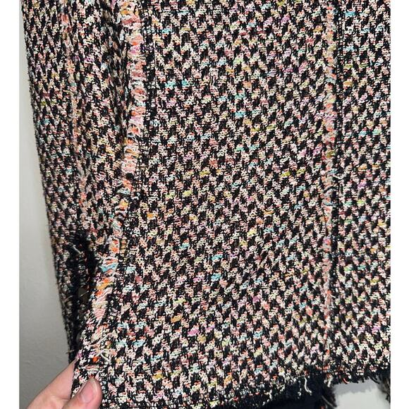 Zara Woman Multicolor Tweed Open Front Blazer Jacket Fringe Trim Size XL - Picture 5 of 8